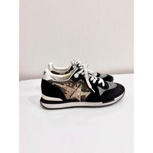 Golden Goose Genuine Leather Low Top Running Sneakers Shoes Black Camo Womens 37